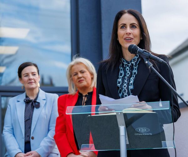 Professor Marie Claire Van Hout, SETU Vice President of Research, Innovation and Impact addresses the crowd at the official opening of the Station House Community and Enterprise Connected Hub in Hacketstown. Photos: michaelorourkephotography.ie
