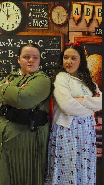 Ms Trunchbull played by Meadhbh Peters and Matilda played by Fallon Cotter