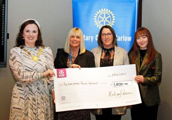 Tara Rice, Katie Morris and Selina Gorman representing Alzheimer's Ireland with Rotary Carlow President Aoife Doyle
