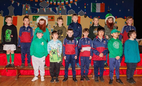 Pupils performing in Askea Boys NS
