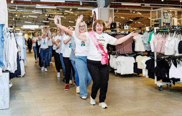 Ann Hurley leads a conga line with her work colleagues as she celebrates her birthday and retirement from Penneys in Carlow. Photo: michaelorourkephotography.ie Ann Hurley leads a conga line with her work colleagues as she celebrates her birthday and retirement from Penneys in Carlow. Photo: michaelorourkephotography.ie