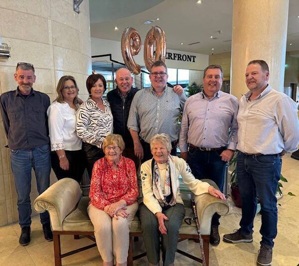 Celebrating Bridie and Maureen's 90th birthday, (back l/r) their children David Daly, Eileen Daly, Marie Coogan, Donal Hickson, PJ Hickson, Tommy Hickson and Niall Hickson