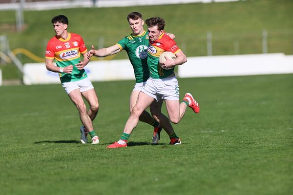 Conor Crowley carries the ball forward for Carlow Photo: Pat Ahern