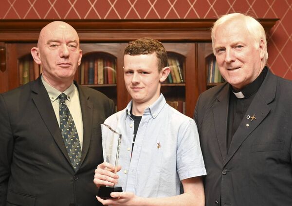 Éanna O'Sullivan was presented with the Nano Nagle Award by principal Ray Murray and chairperson of the board of management Fr Con Ó Maoldhomhnaigh
