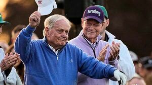 Honorary starters Jack Nicklaus, Gary Player and Tom Watson kick off the Masters