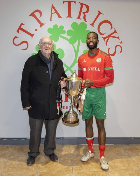 Founder of the St Patrick's soccer club Tom Hennessy and St Pat's captain Tobi Jimoh