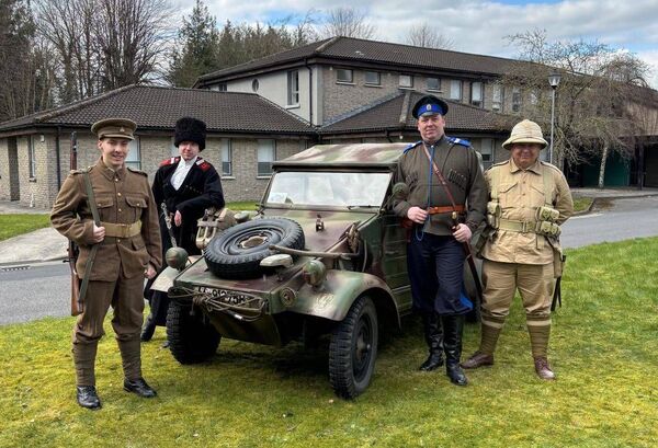 Brothers Damian and Jaroslaw Dziewonski with brothers Adam and Jakub Wasilewski in WW1 uniforms, part of Carlow Military Museum's collection Brothers Damian and Jaroslaw Dziewonski with brothers Adam and Jakub Wasilewski in WW1 uniforms, part of Carlow Military Museum's collection