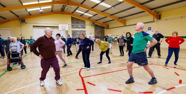 Dr Noel McCaffrey of ExWell Medical leads participants in a health workshop and masterclass in St Fiacc's Hall, Graiguecullen Photos: michaelorourkephotography.ie