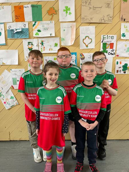 Graiguecullen's U10 draughts players were (back) Mikey Doyle Kinsella, Connor Carr, Thomas O’Rourke; (front) Franka Jones and Liam Codd.