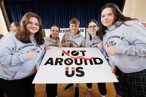 Members of Carlow Comhairle na nÓg at the launch of the Not Around Us campaign: Molly Barcoe, Caoimhe Kehoe, Franek Dobronski, Rose O’Connor and Aoife Donohoe-Kehoe