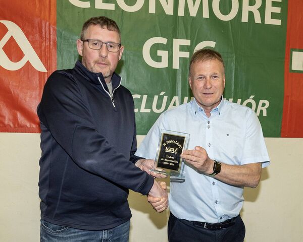 Stephen Byrne presents the St Brigid's appreciation award to Rory Stokes Stephen Byrne presents the St Brigid's appreciation award to Rory Stokes