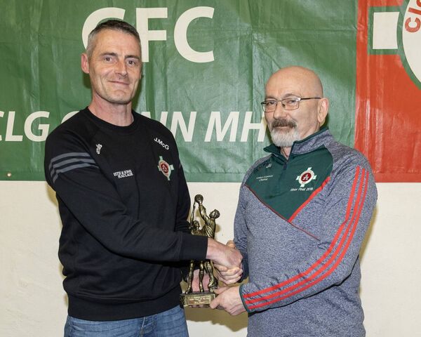 Rory Maguire receives the senior player of the year from John McGrath Rory Maguire receives the senior player of the year from John McGrath