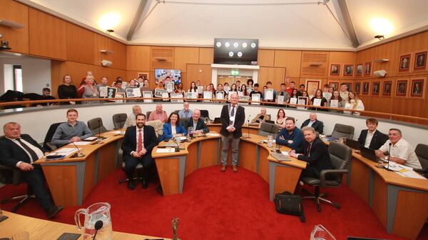 Secondary school students who participated in the Community Roots leadership programme pictured with their certificates at the recent meeting of Carlow County Council Secondary school students who participated in the Community Roots leadership programme pictured with their certificates at the recent meeting of Carlow County Council