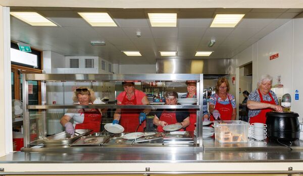 Volunteers Ann Fenlon, Jane Lacey, Ann Glynn, Iryna Hiris, Bríd Brett and Kathleen Tallon prepare food for patrons of St Clare's Hospitality Kitchen Photo: michaelorourkephotography.ie