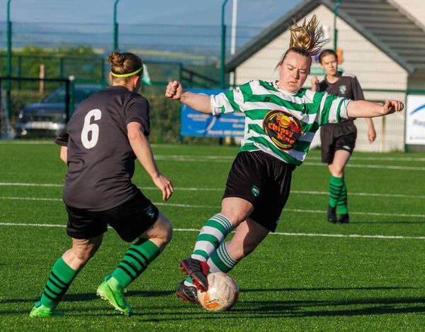 Mill Celtic joint captain Deirbhle Byrne in action in the Carlow League cup final Photo: michaelorourkephotography.ie