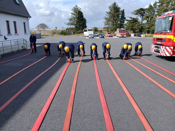 Students doing fire house drills at the Carlow County Fire &amp; Rescue service Transition Year Course Programme at the Hacketstown Training &amp; Development Centre.