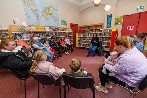 Aileen Lambert gives a traditional singing workshop for children in Carlow Library as part of the Pan Celtic Festival