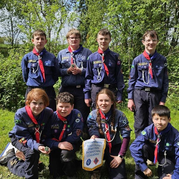 Eagle Patrol from Fifth Carlow Town Scouts, who placed third in the competition: (front) Patrick Hayes, David Walsh, Emma Rath and Keelan Brophy; (back) Odhran Farrell, Oisin Cassin, Cillian O'Brien and Lorcan O'Brien