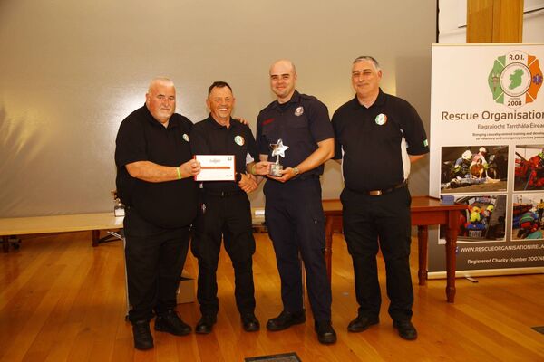 Firefighter Ronan Boyle (centre), first overall for CPR at the Rescue Organisation Ireland event, pictured with Mick Tobin, Anthony Byrne and Mick Gahan