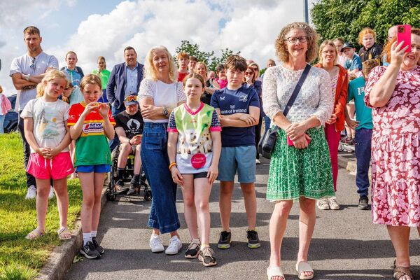 Some of the crowd pictured at the reopening of the Bagenalstown Swimming Pool
