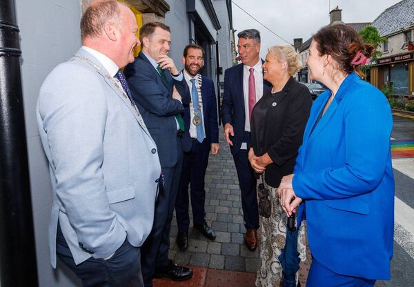 Minister for housing James Browne chats with cllr Fergal Browne, cllr Fintan Phelan, Coilín O’Reilly, chief executive of Carlow Council, minister Jennifer Murnane O'Connor and deputy Catherine Callaghan Minister for housing James Browne chats with cllr Fergal Browne, cllr Fintan Phelan, Coilín O’Reilly, chief executive of Carlow Council, minister Jennifer Murnane O'Connor and deputy Catherine Callaghan