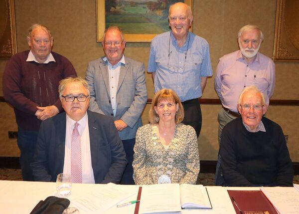 Pictured at Carlow Historical and Archaeological Society's recent AGM were new president Helen Doyle with former honorary presidents of CHAS Bertie Watchorn, Padraig Dooley, Jim Shannon and Pat O'Neill; (front) Richard Codd and Martin Nevin 