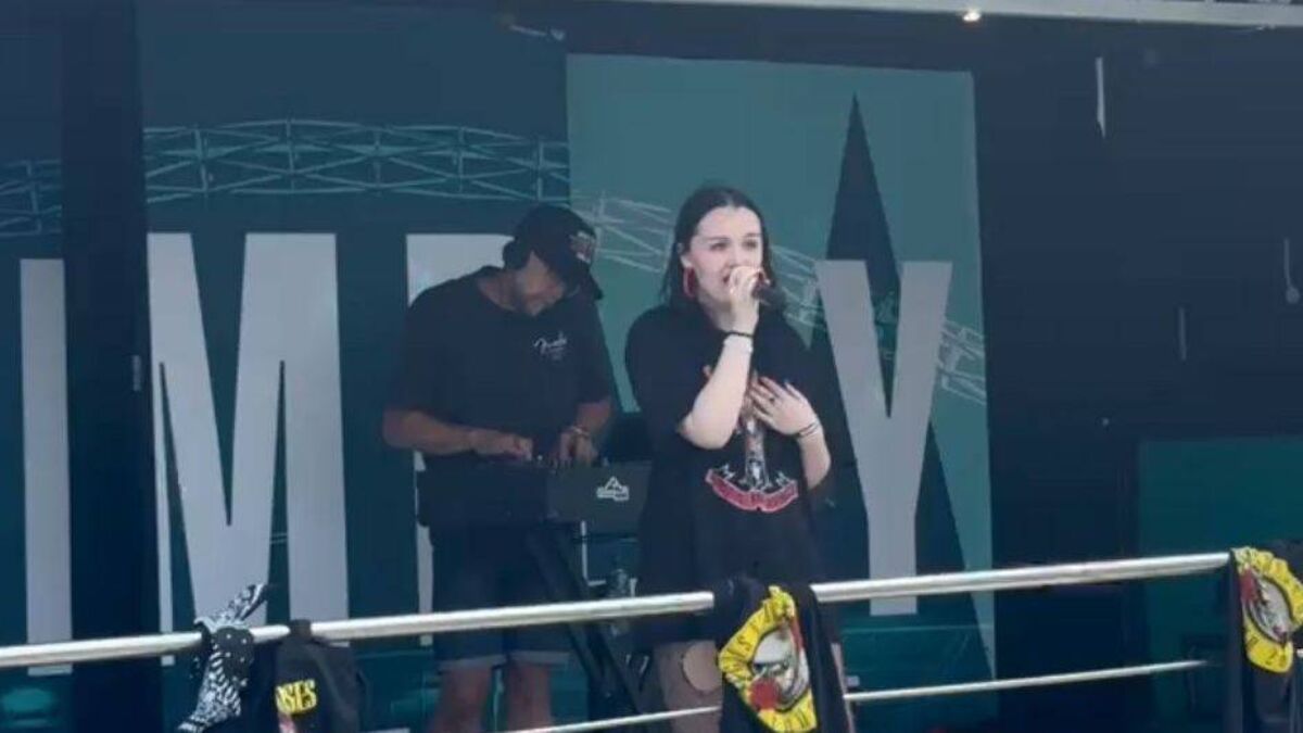 Local singer Katie performs at Guns N’ Roses Wembley gig