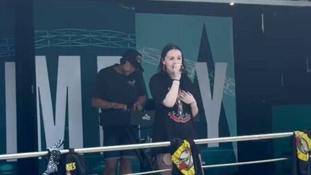 Local singer Katie performs at Guns N’ Roses Wembley gig
