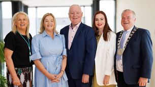 <p>Cllr John Pender on the occasion to mark 40 years as an elective member of Carlow County Council is shown with his wife Mary and daughter Barbara, Minister Jennifer Murnane-O’Connor and Cllr Ken Murnane (Cathaoirleach Carlow County Council) Photo: michaelorourkephotography.ie</p>