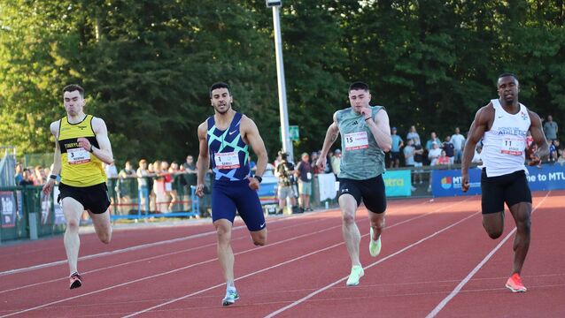Adam Murphy (Tinryland) racing in the 200m (left) <p>Adam Murphy (Tinryland) racing in the 200m (left)</p>