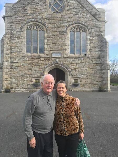 Dr Colman Ryan with his daughter Fiona outside Borris church Dr Colman Ryan with his daughter Fiona outside Borris church