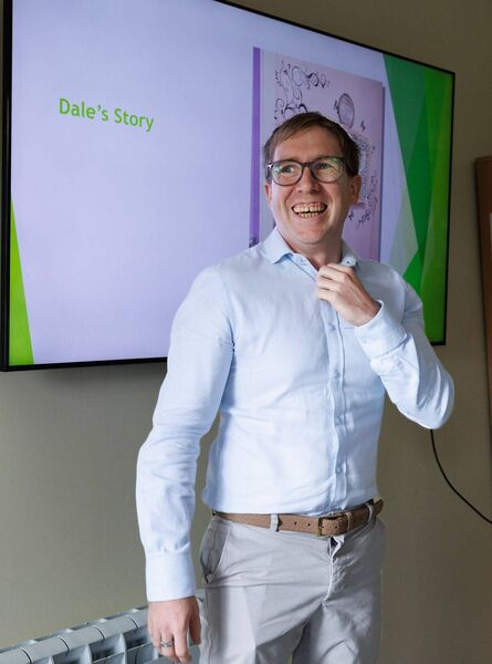 Cáirdeas Centre service user Dale O'Neill tells his story during the visit of the Pride of Place judges Cáirdeas Centre service user Dale O'Neill tells his story during the visit of the Pride of Place judges