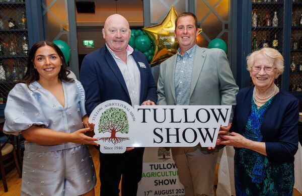 At the launch of the Tullow Show in the Tara Arms in Tullow were Leanne Keogh (Tullow Show), guest speaker Bernard Jackman, show chairman Robert Keogh and Rita O'Byrne (Tullow Show) Photos; Michael O'Rourke Photography
