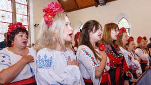 <p>The Flowers of Ukraine Choir from Baltinglass at the first anniversary of Ukraine Saturday School</p>