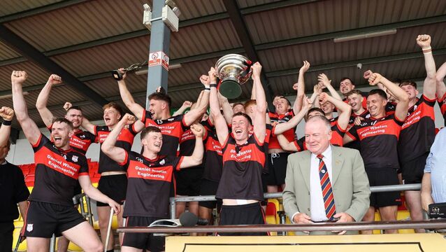 Mount Leinster Rangers captain Kevin McDonald lifts the Senior Hurling Championship trophy after the final win over St Mullins <p>Mount Leinster Rangers captain Kevin McDonald lifts the Senior Hurling Championship trophy after the final win over St Mullins</p>