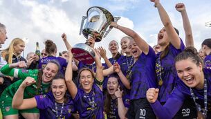 <p>Captain Kylie Murphy, Lauren Dwyer and Aoife Kelly are among the Wexford players celebrating winning the Women's All-Island Cup Final Photo: ©INPHO/Morgan Treacy</p>
