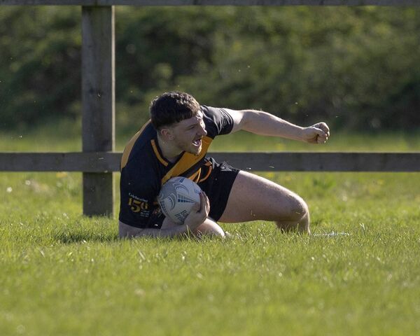 County Carlow's Jamie McCabe crosses over for a try in the 2024/25 Towns Cup.