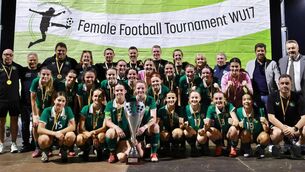 <p>Ireland Women's Under-17s celebrate winning an International Tournament in Italy</p>