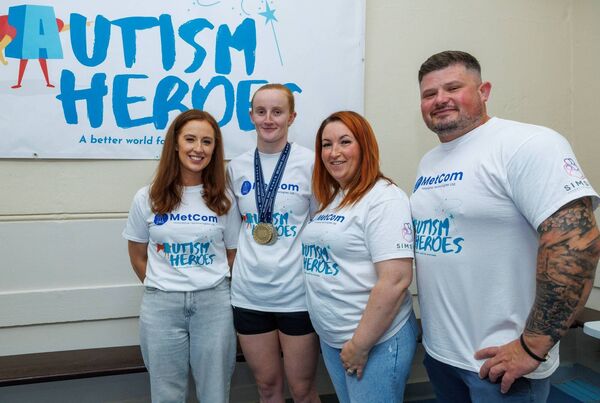 Louise Moran- Burnett (left, founder Autism Heroes) with Olympian Danielle Hill and main sponsors Donna and Aidan Stewart from Metcom 