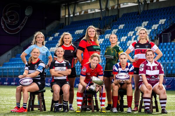 2025-26 Energia All-Ireland Leagues Launch at Donnybrook Stadium, Dublin Back row (L-R) Galwegians’ Stacy Hanley, Ballincollig’s Aoife Madigan, Ennis’ Aiobheann Hehessy, Railway’s Niamh Byrne and Wicklow’s Rachel Griffey Front row (L-R) Old Belvedere’s Lesley Ring, Cooke’s Amanda Morton, UL Bohemians’ Caitríona Finn, Blackrock’s Clíodhna Ní Chonchobhair and Grace Kelly of Tullow Photo: ©INPHO/Ryan Byrne