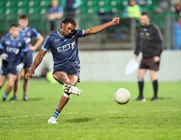 Asca's John Phiri converts a penalty in the second half Photo: Pat Ahern