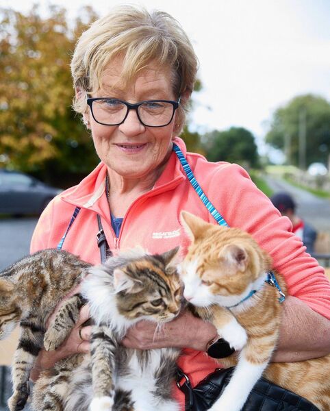 Jane Hammond-Kelly of Carlow SPCA. with her cats Paidi, Lexie and Lulu during the blessing of pets at Urglin Church of Ireland, Carlow