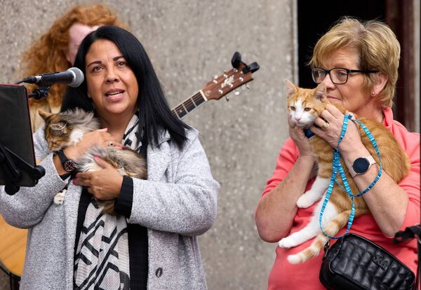 Rosa Brame with Lexie and Jane Hammond-Kelly (Carlow S.P.C.A.) with Paidi who spoke to the attendees at the Blessing of the Animals at St. Mary’s and Urglin Church of Ireland, Carlow. Pic: © Michael O’Rourke Photography