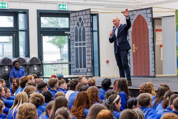 Presidential candidate Jim Gavin speaks to the students of Tyndall College in Carlow