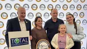 <p>Jim and Bernadeta Muprhy, right, from Murphy's Craft Butchers in Tullow with their children, Maya and Sophie at this year's Blas na hÉireann Food Awards in Dingle, County Kerry </p>