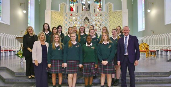 Senior prefects with principal Niamh Broderick and deputy principals, Ian Curran and Emma Dwyer 