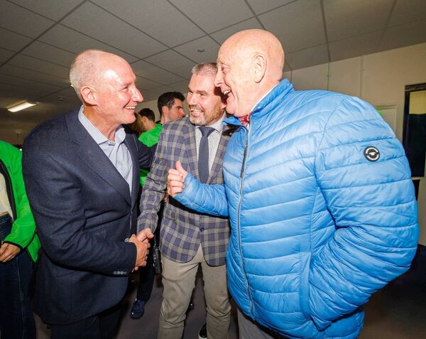 Jim Gavin with principal Gerry McGill and Anthony 'Star' Geoghegan during his visit to Tyndall College in Carlow