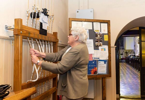 Bellringer Rowan Stanley plays 'Ode to Joy' to signal the start of the performance of 'South! Always South!' in St Mary's Church