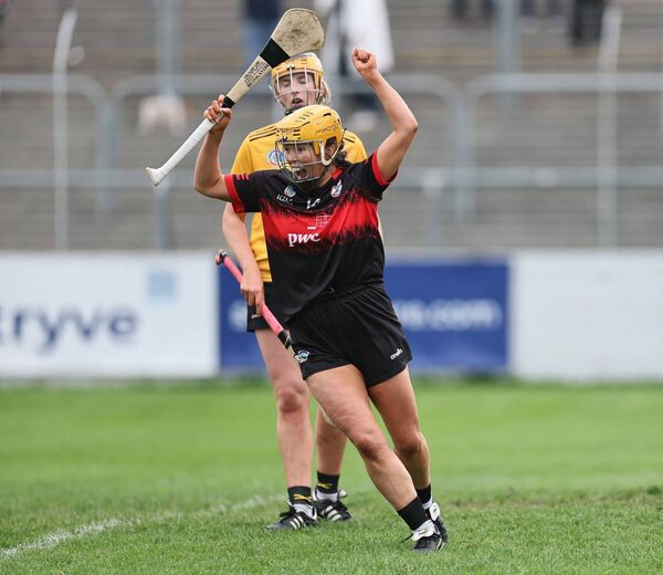 Anna Breen celebrates scoring the decisive goal for Mount Leinster Rangers Photo: Pat Ahern