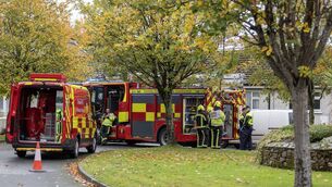 <p>Carlow fire services and gardaí attend the scene of the fire in Mount Leinster Park Carlow.</p>